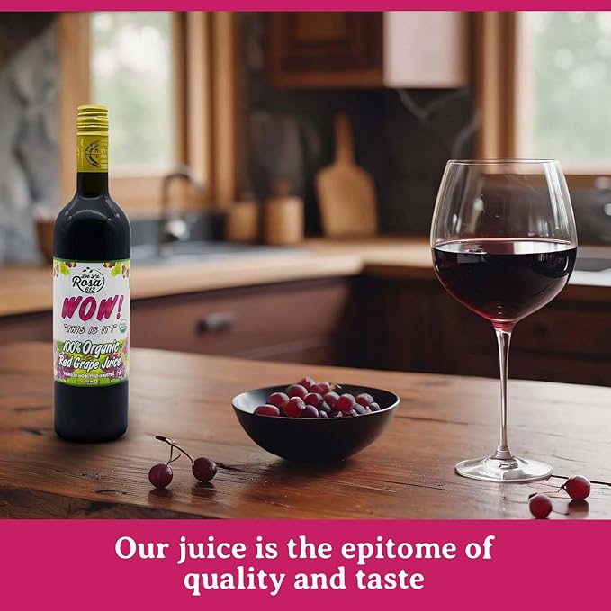 De La Rosa Austrian Red Grape Juice Kosher Non-GMO &amp Gluten Free 100% Organic Red Grape Juice No Sugar Added No Preservative No Water Added 25.4 Oz Glass Bottle (Pack of 2)