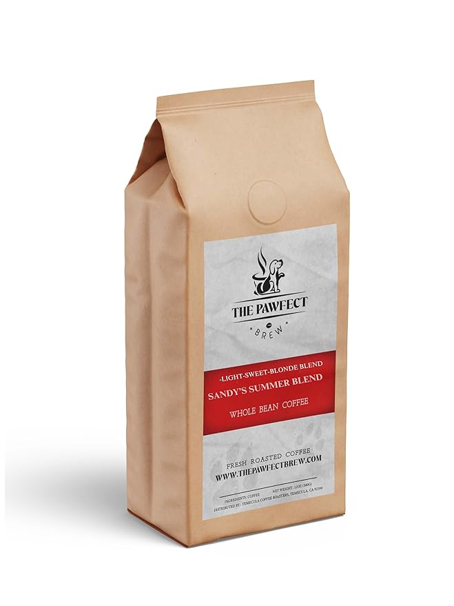 Dog Lover’s Coffee – Sandy’s Summer Blend – Light Roast by The Pawfect Brew – Sweet Blonde Espresso Blend Smooth &amp Subtle – 25% of Profits Donated to Animal Rescue – Whole Bean 1LB