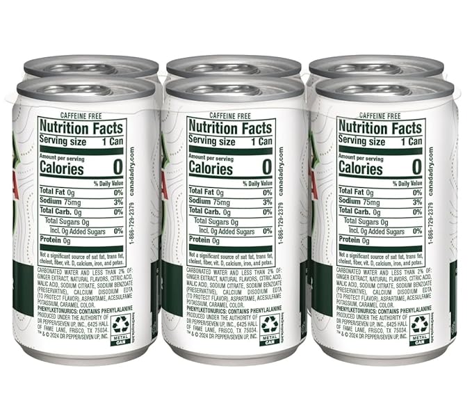 Canada Dry Ginger Ale Zero Sugar 7.5 Fl Oz Cans 24 Pack