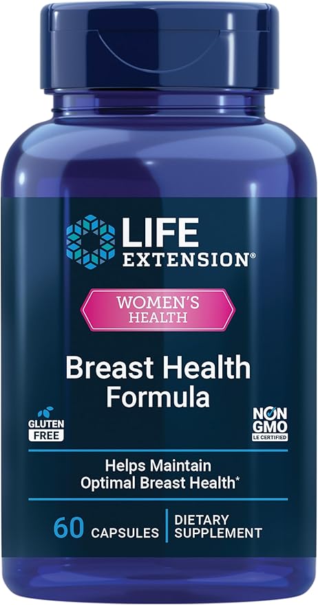 Life Extension Breast Health Formula Breast Health Supplement Hormone Balance Broccoli Soy isoflavones indole-3-carbinol Flaxseed lignans Gluten Free Non-GMO Vegetarian 60 Capsules