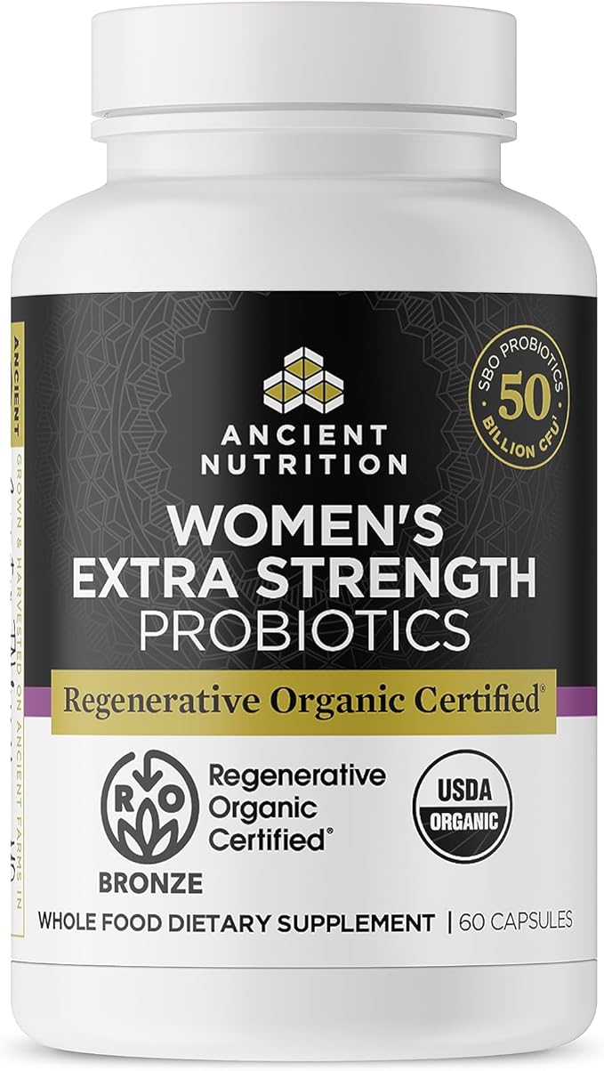 Ancient Nutrition Regenerative Organic Certified Probiotics for Women Probiotics Women’s Extra Strength Healthy Digestion and Immune System Function Support 25 Billion CFUs* Per Serving 60 Count