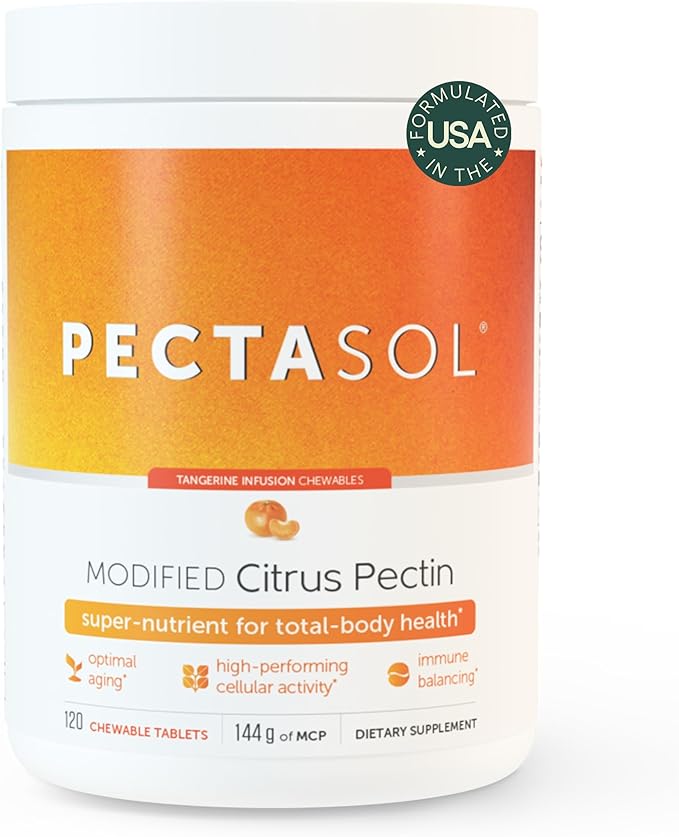 EcoNugenics PectaSol Modified Citrus Pectin – 120 Tangerine Chewable Tablets – Total-Body Health Supplement to Support Heart Immune System Inflammation Response + Maintain Healthy Galectin-3 Levels