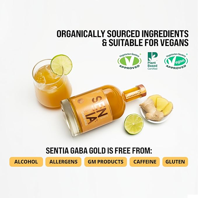Sentia Spirits Gaba Gold Botanical Alcohol Free Drink  Award Winning Vegan Gluten Free and GM Free Zero Proof Citrus Ginger Taste Up to 20 Drinks 16.9 fl oz (500ml) Mix with Lemonade or your