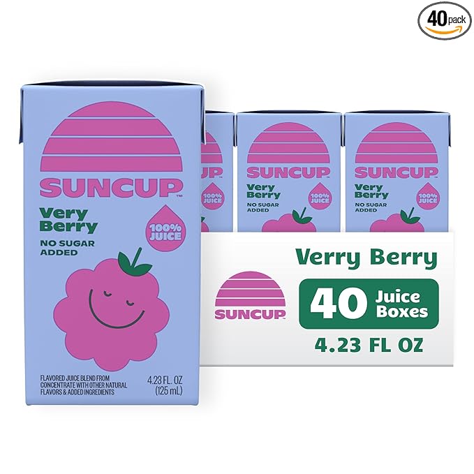 SunCup 100% Juice Boxes for Kids | No Added Sugar No Dyes No Preservatives | Trusted in Schools Across 49 States | Bulk Pack with Straw | 4.23 oz (40 Pack) Very Berry