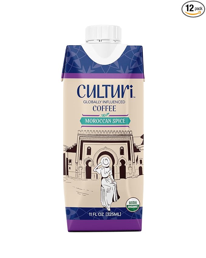 Culturi Coffee | Moroccan Spice | North African Influenced Low Calorie Authentic Flavored North African Coffee 11oz Can (12 Count)