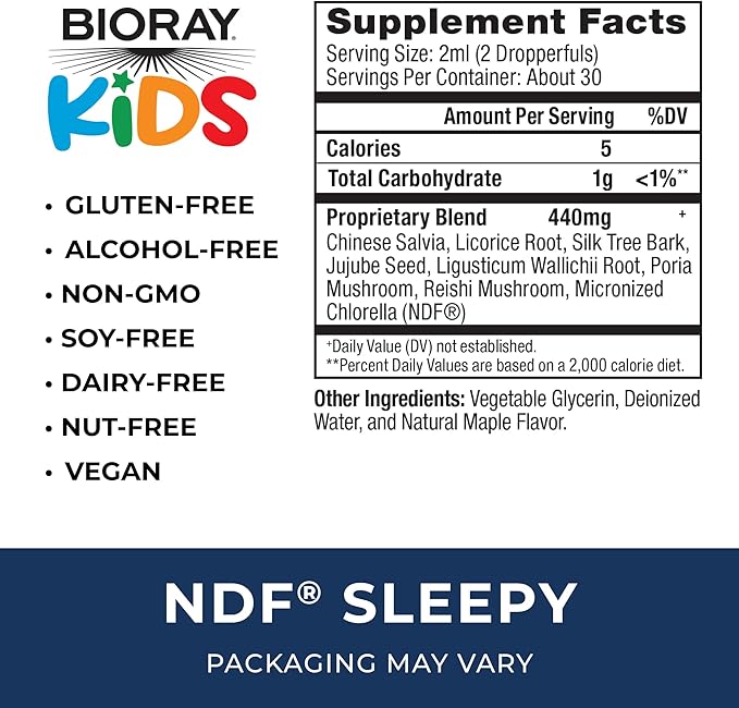 BIORAY Kids NDF Sleepy Maple - 2 fl oz - Relax the Mind &amp Rest Through the Night - Non-GMO Vegan Gluten Free - 1-2 Month Supply