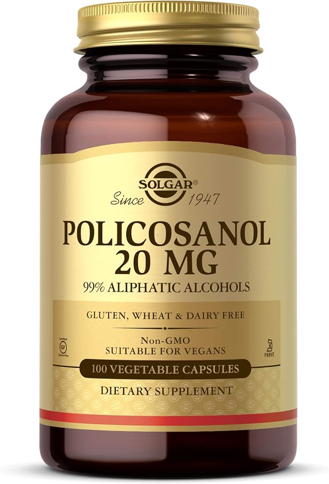 Solgar Policosanol 20 mg 100 Vegetable Capsules - Supports Heart Health - General Wellness - Vegan Gluten Free Dairy Free Kosher - 100 Servings