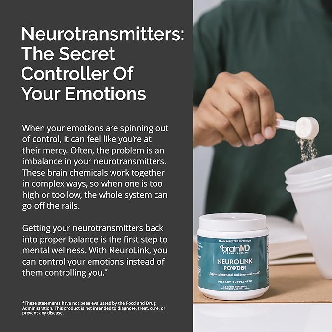BRAINMD Dr Amen NeuroLink Powder - 114g - Supports Memory Focus &amp Concentration - Gluten Free - 30 Servings