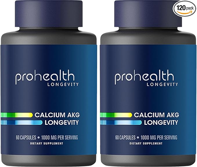 ProHealth Ca AKG Supplement (Alpha Ketoglutarate) (1000 mg per 2 Capsule Serving 60 Capsules). Supports Metabolic Function and Healthy Aging Processes. (Pack of 2)