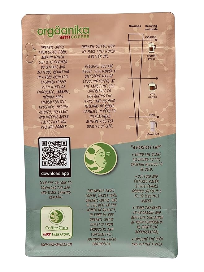 New Orgaanika Andes Cusco (Peru)|Single Origin Coffee | Gourmet Organic | Medium Ground | All Brewing Methods | 12oz bag Pack of 20 (best for restaurants and coffee shops)