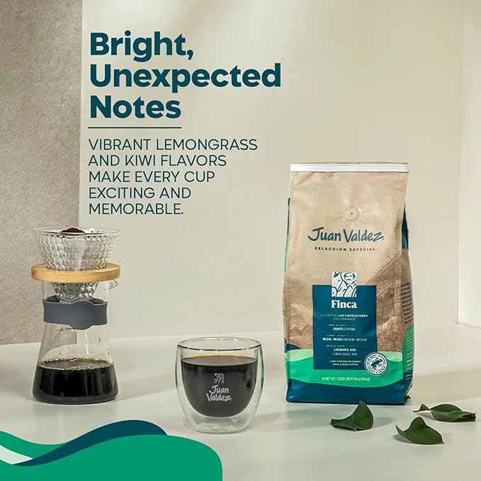 Juan Valdez Finca Whole Bean Coffee - Dark Roast | 16 oz / 454 gr | 100% Colombian Coffee - Rainforest Certified | With Lemongrass &amp Kiwi Notes