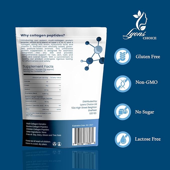 Premium Multi Collagen Peptides Powder – Hydrolysed Type I II III V X | Unflavoured High Absorption | Supports Skin Hair Nails Joints &amp Gut Health | Keto Paleo Non-GMO (1 lb.)