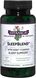 Vitanica Sleepblend Non Habit Forming Sleep Support Supplement with Melatonin Valerian Root Passionflower and Hops Vegan 60 Capsules