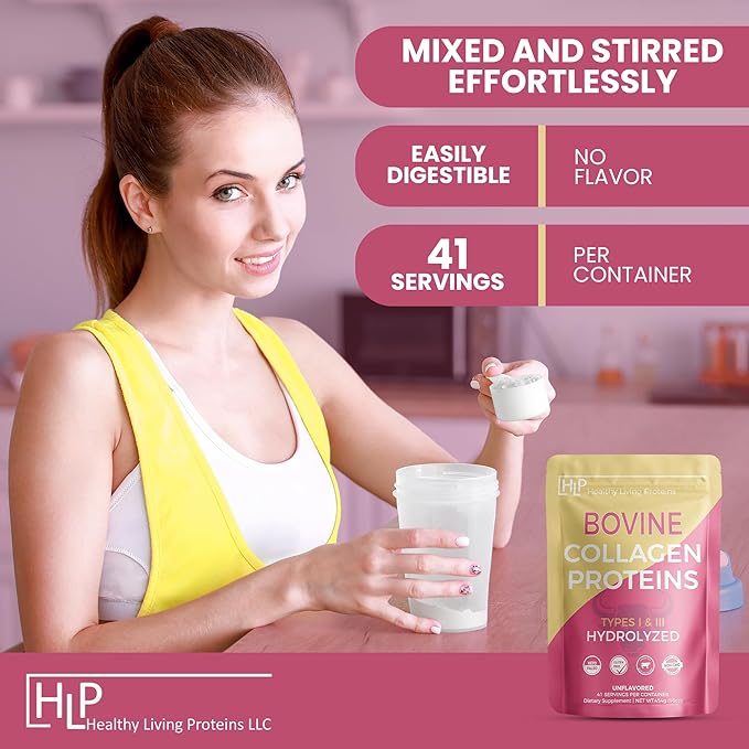 Healthy Living Proteins - Hydrolyzed Bovine - Protein Collagen Type 1 &amp 3 Unflavored -Collagen Powder - Grass Fed Pastured Rasied - Bovine Peptides - Keto &amp Paleo - Gluten Free (Unflavored 16