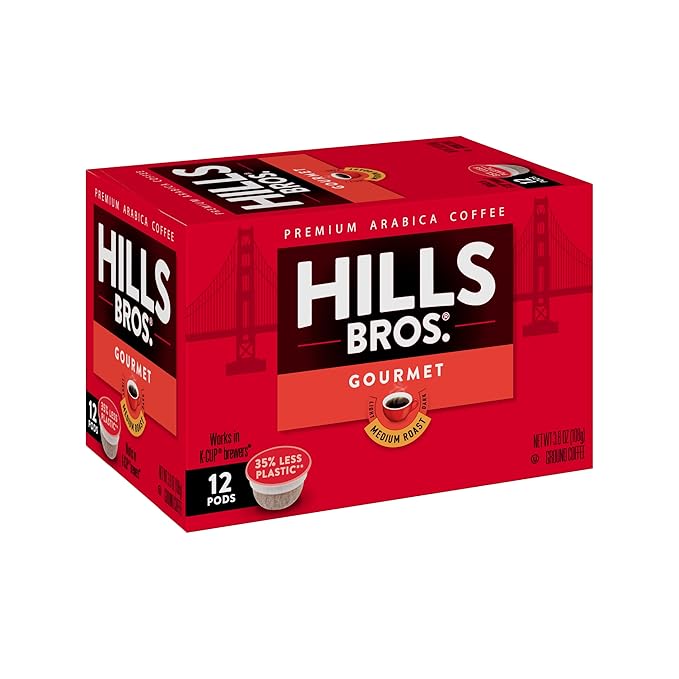 Hills Bros Single Serve Coffee PodsGourmet Medium Roast 12 Count-Keurig Compatible Roasted Arabica Coffee Smooth Balanced Coffee Subtle Chocolate Flavor