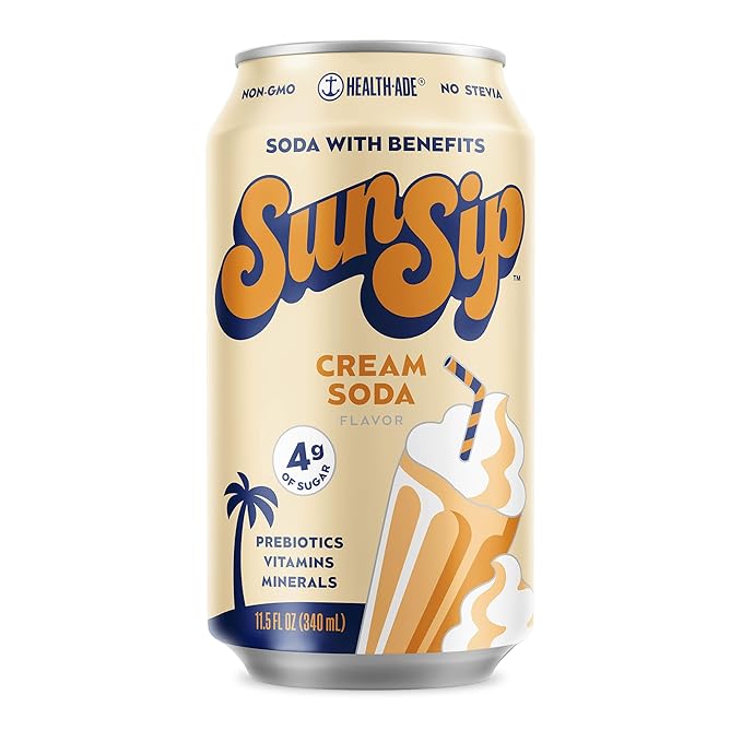 SunSip Prebiotic Soda by Health-Ade Better-for-You Soda Swap Beverage with Vitamins &amp Minerals Naturally Sweetened with 4g of Sugar Cream Soda 11.5 oz (12 Pack)