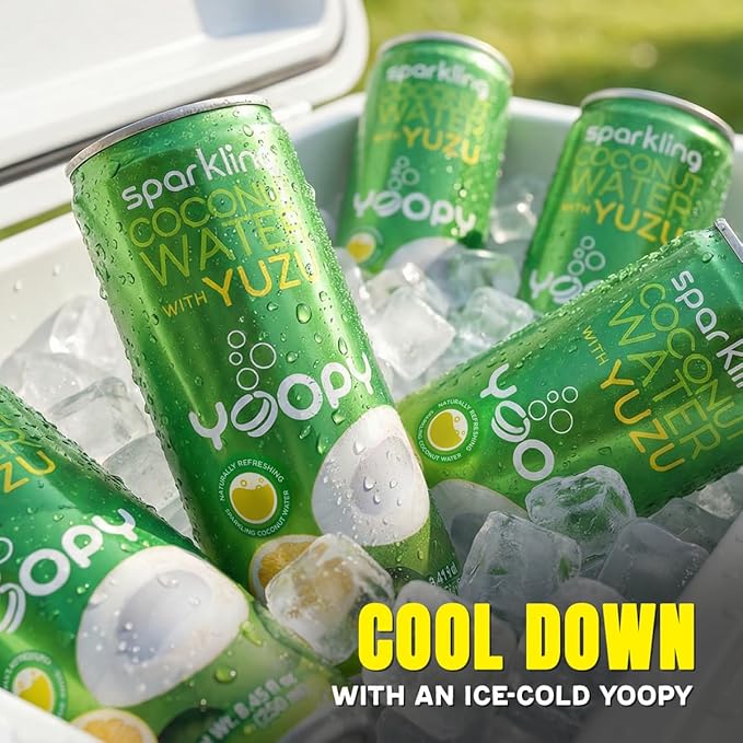 Yoopy Sparkling Coconut Water with Citrus-Inspired Yuzu – Low Sugar Refreshing Drink Healthy Soda Alternative Lightly Carbonated Beverage - 12 pack (8.45 fl oz cans)