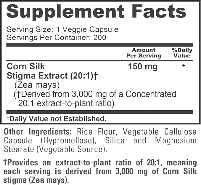 NusaPure Corn Silk Extract 3000 mg per Caps - 200 Veggie Caps (100% Vegetarian Non-GMO Extract 20:1 Vegan)