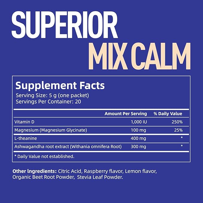 Calm &amp Sleep Powdered Drink Mix Raspberry L Theanine Ksm-66 Ashwagandha Magnesium Glycinate Vitamin D 3 Supplements for Relaxation &amp Focus No Sugar Non GMO