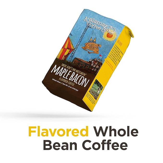 KALAMAZOO COFFEE COMPANY Maple Bacon Whole Bean Coffee - There Ain't No Mistakin' Maple Bacon Flavored Coffee | 12oz Bag (3 Pack)