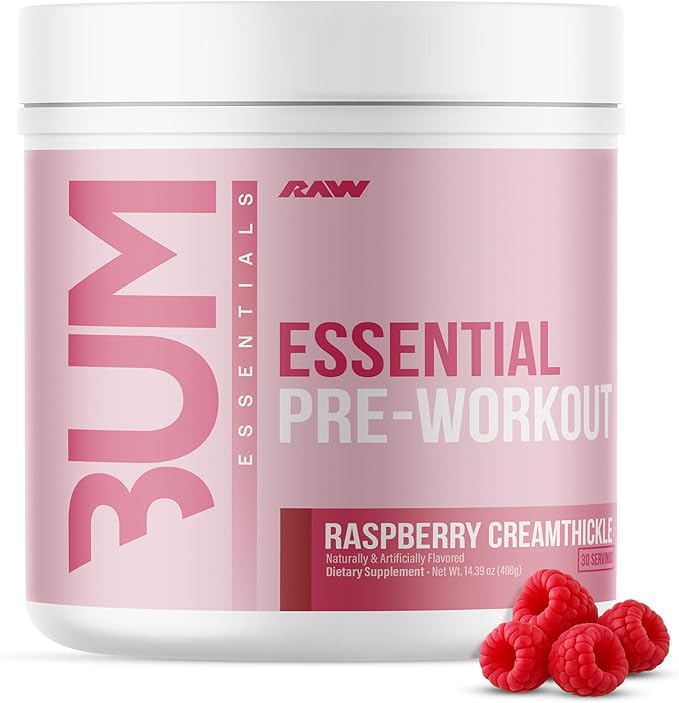 RAW Essential Pre-Workout Powder (Rasberry Creamthickle) - Chris Bumstead Sports Supplement for Men &amp Women - Preworkout Energy Powder with Caffeine L-Citrulline L-Tyrosine &amp Beta Alanine B