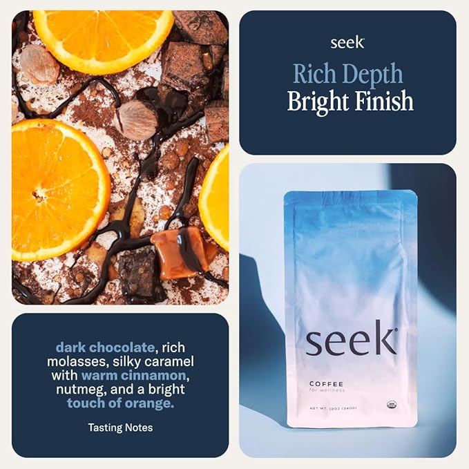 Seek Low Acid Organic Arabica Whole Bean Coffee - Mold Free Non-GMO Third Party Tested - 12 Oz
