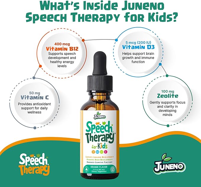 Speech Therapy Drops - Support Supplement for Kids with Communication Delay Language Brain Development Cognitive Function - Zeolite Vitamins B12 D3 C for Daily Wellness - Sugar Free Gluten-free