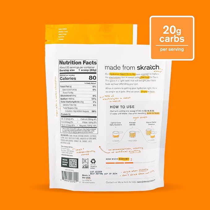 Skratch Labs Hydration Sports Drink Mix – Real‑Fruit Electrolyte Powder for Fast Hydration &amp Endurance | Orange | 20 Servings | Vegan Non‑GMO Clean Ingredients
