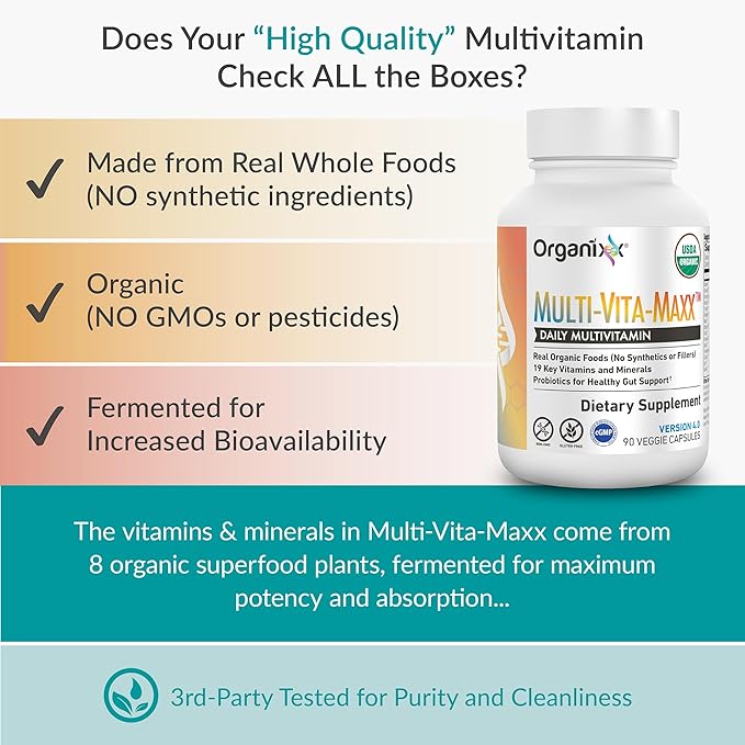 Organixx Clean Sourced Collagens (30 Serv) &amp Multi-Vita-Maxx (90 Caps) Bundle Protein w/Vitamin C &amp Zinc Plus USDA Organic Whole Food Multivitamin Supports Hair Joints &amp Daily Energy G