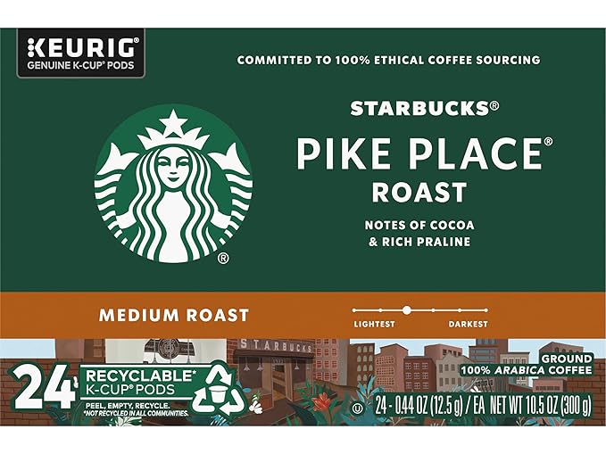 Starbucks Pike Place Roast Coffee K-Cup Portion Packs for Keurig Brewers 72 Count (3 boxes of 24 K-Cups)