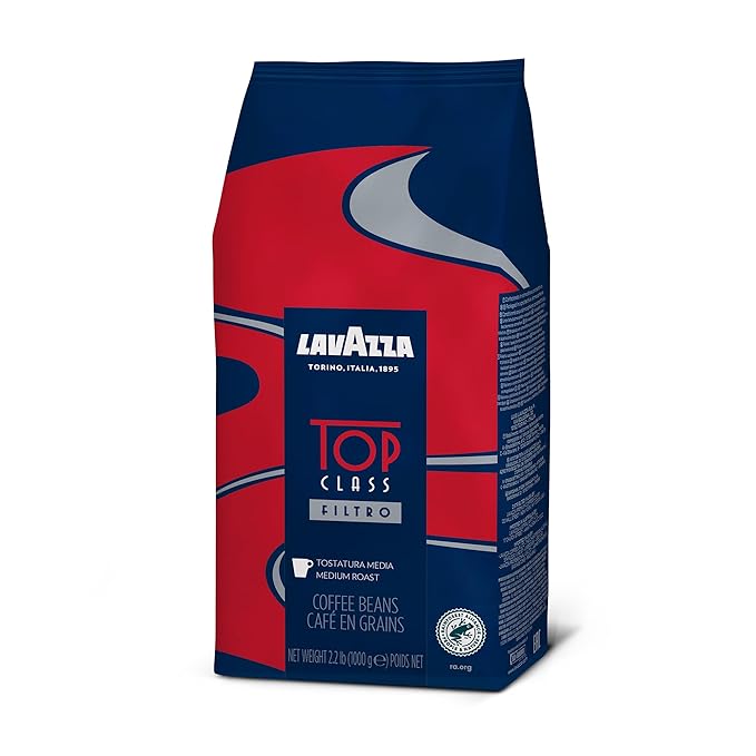 Lavazza Top Class Filtro Whole Bean Coffee Medium Roast 2.2LB Bag 100% Natural Arabica Milk chocolate and roasted hazelnut aromatic notes
