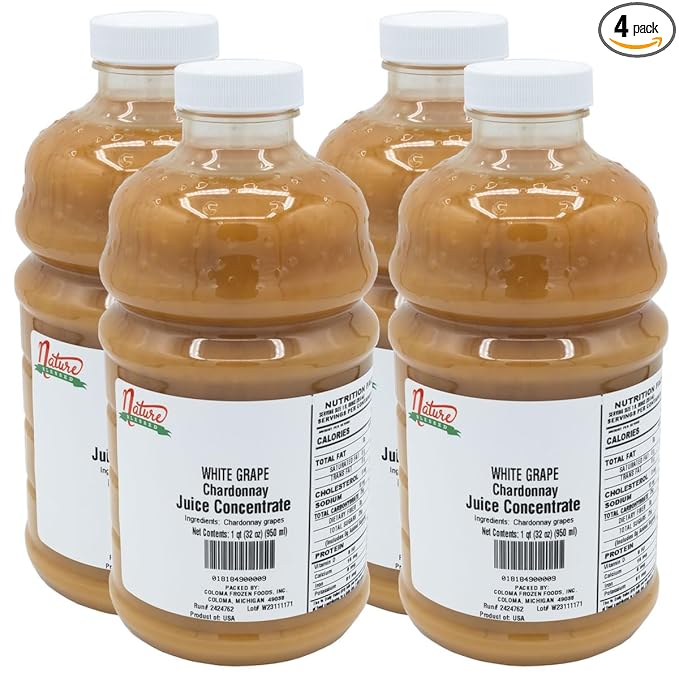 Nature Blessed 100% Pure Chardonnay White Grape Fruit Juice Concentrate - 4 Quarts (4/32 fl oz bottles) Great for Home Vintners Home Brewers Mead Smoothies or Making Jelly