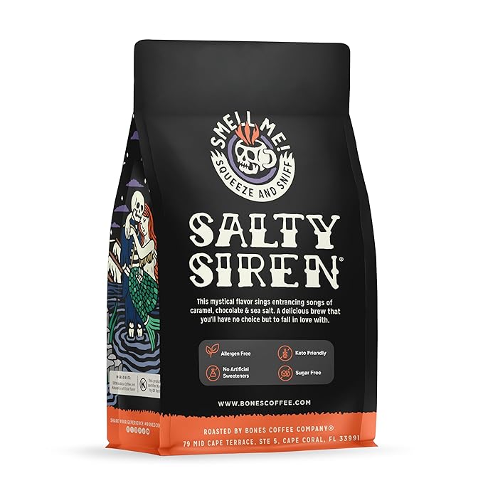 Bones Coffee Company Irish Cream Ground Coffee Beans 12 oz and Salty Siren Ground Coffee Beans 12 oz Bundle