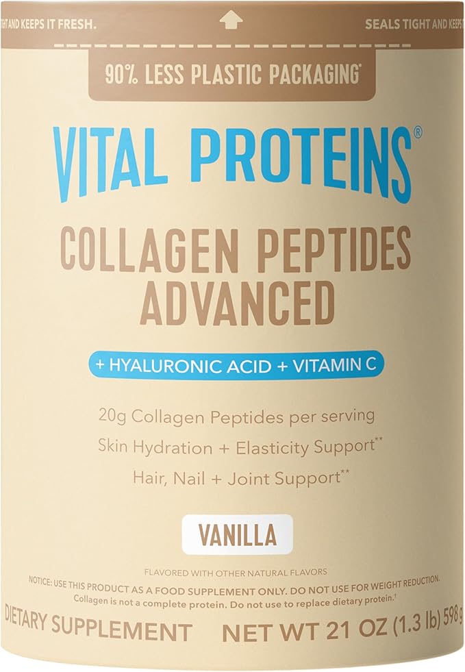 Vital Proteins Collagen Peptides Advanced Hydrolyzed Peptides with Hyaluronic Acid and Vitamin C - Vanilla Flavor Powder 21oz