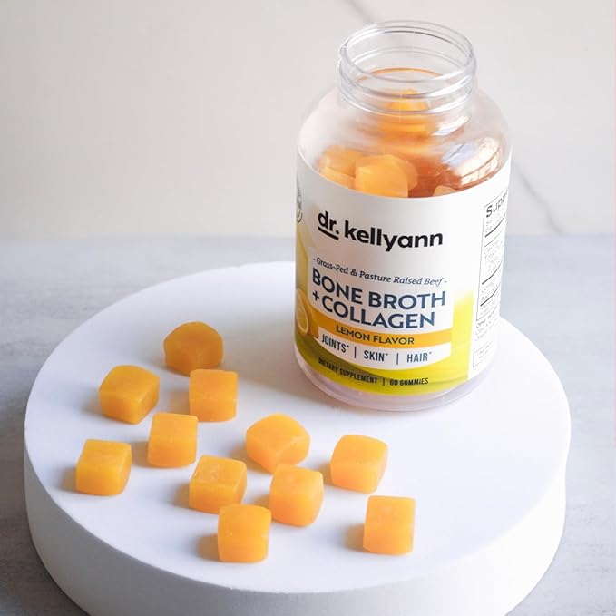 Dr. Kellyann Collagen + Bone Broth Gummies Lemon | Gut Skin Joint &amp Hair Support | Grass-Fed Beef | Non-GMO Dairy-Free Soy-Free | 60 Gummies