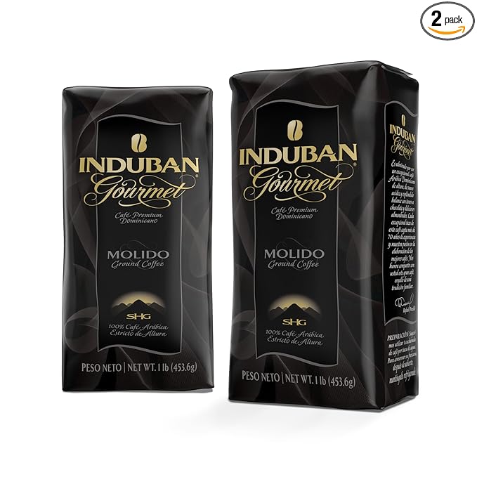 Induban Gourmet 16 oz Bag Ground Coffee Medium Roast - Premium 100% Arabica Coffee from the Dominican Republic (Pack of 2)