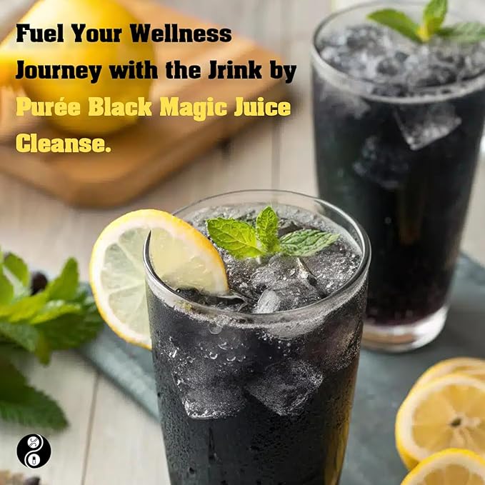 JRINK by Purée Black Magic Cold Pressed Juice Cleanse Organic Raw Fruit and Vegetable Detox Drink Healthy Cleanse No Preservatives Cold Press Juice 24 Bottles 16oz Each