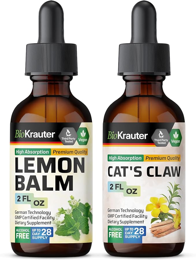 BIO KRAUTER Lemon Balm Tincture 2 Fl. Oz. &amp Cat's Claw Tincture 2 Fl. Oz.
