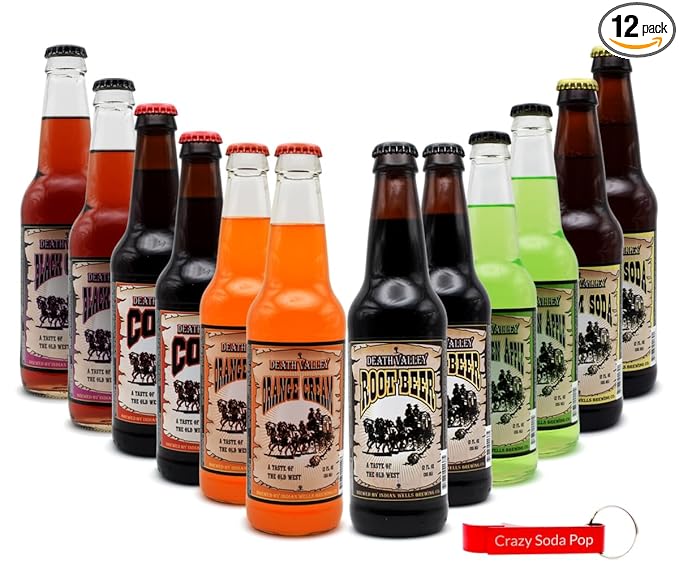 Generic Death Valley Soda | 12 Pack of Our Best Most Popular Soda Flavors | Delicious Flavored Soda Pop with Real Cane Sugar | 12 oz Glass Bottles in a Mixed 12 Pack Sampler with Crazy Soda Pop Bottle