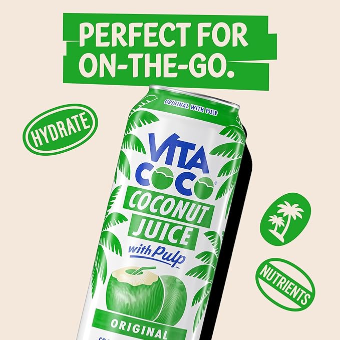 Vita Coco Coconut Juice Original with Pulp | Big Bold Coconut Taste | Natural Electrolytes | Sweet Refreshing Hydration | 16.9 oz can (Pack of 12)
