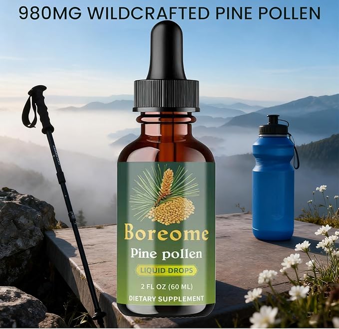 Pine Pollen Tincture - Pine Pollen Powder Liquid Drops for Men &amp Women - Vegan Sugar &amp Alcohol-Free Supplement - 2 fl oz