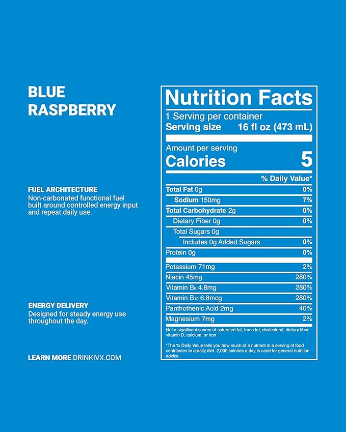 IV-X (IV-X - 12-Pack Blue Raspberry 16oz Cans - Energy &amp Focus &amp No Artificial Colors - 200mg of Green Tea Caffeine Himalayan Salt &amp Utah Sea Minerals - Gluten-Free &amp Vegan Friendly
