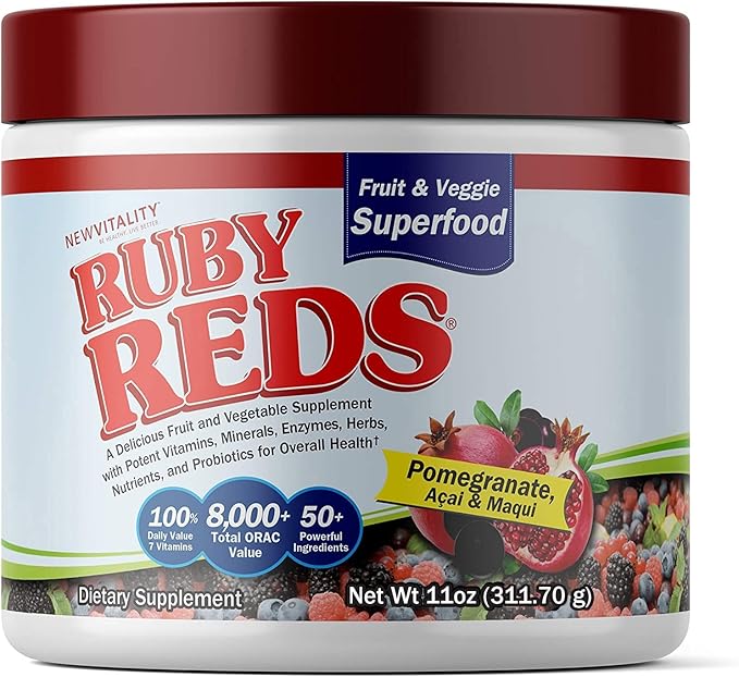 New Vitality Ruby Reds | Delicious Reds Powder Fruit &amp Vegetable Supplement with Potent Vitamins Minerals Enzymes Herbs Nutrients and Probiotics for Overall Health 11 oz. (30 Servings)
