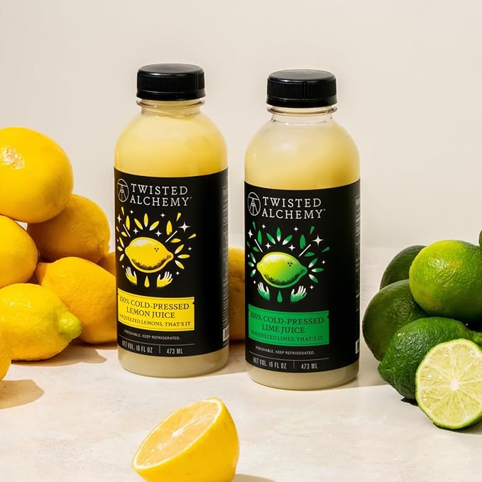Twisted Alchemy Cold Pressed Culinary Basics Juice 4-Pack – 2 Persian Lime &amp 2 Eureka Lemon – All Natural Non-GMO No Sugar Added Preservative Free – 16 oz Bottles