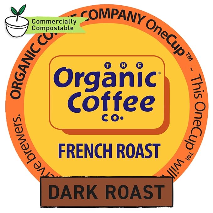 The Organic Coffee Co. Compostable Coffee Pods - French Roast (36 Ct) K Cup Compatible including Keurig 2.0 Dark Roast USDA Organic