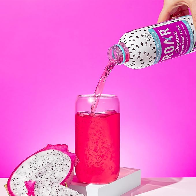 ROAR Complete Hydration Organic - Electrolyte Drinks with Vitamins C B5 B12 – Non GMO Gluten Free Hydrating Drinks - Dragonfruit Punch - 12 pc