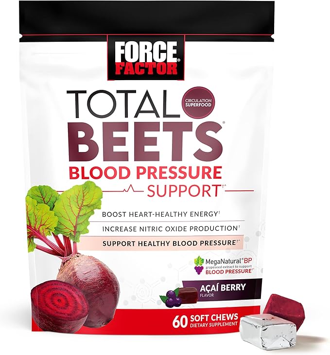 Force Factor Total Beets Blood Pressure Support 60 Chews and Collagen Boosting Superfoods 60 Soft Chews for Heart Health Skin Hair and Nails