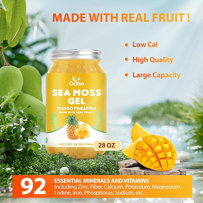 (28OZ Irish Sea Moss Gel Mango Pineapple Flavor - Natural Seamoss Gel with 92 Minerals and Vitamins - Non-GMO Gluten-Free Vegan - Immune Support