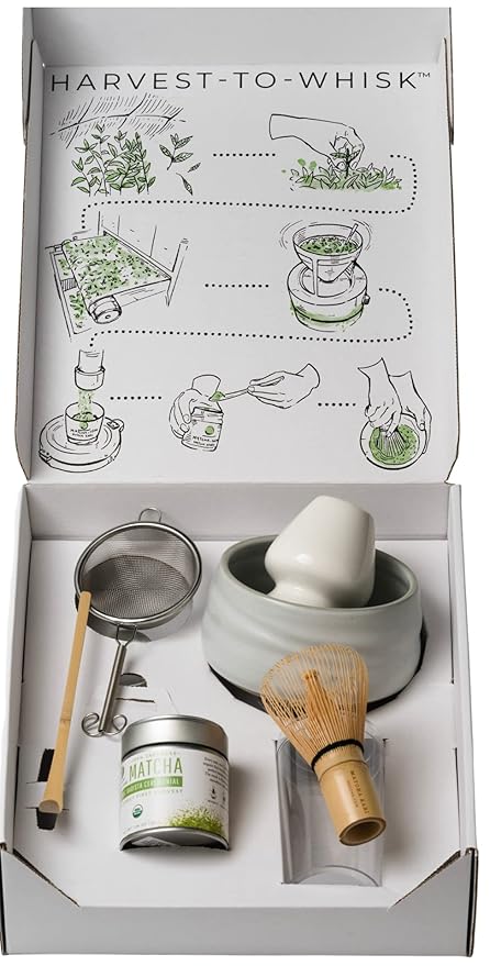 Matcha Kari Dr. Weil Complete Tea Set - White - Japanese Ceremonial Organic Matcha with Whisk and Holder Ceramic Bowl Sifter and Scoop