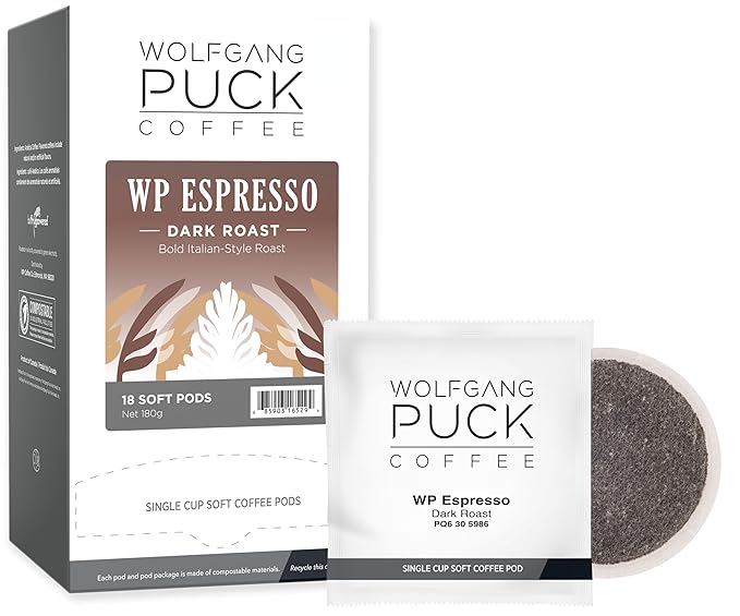 Wolfgang Puck Soft Coffee Pods Espresso 9.5 Gram soft Pods 18 Count (Pack of 3)